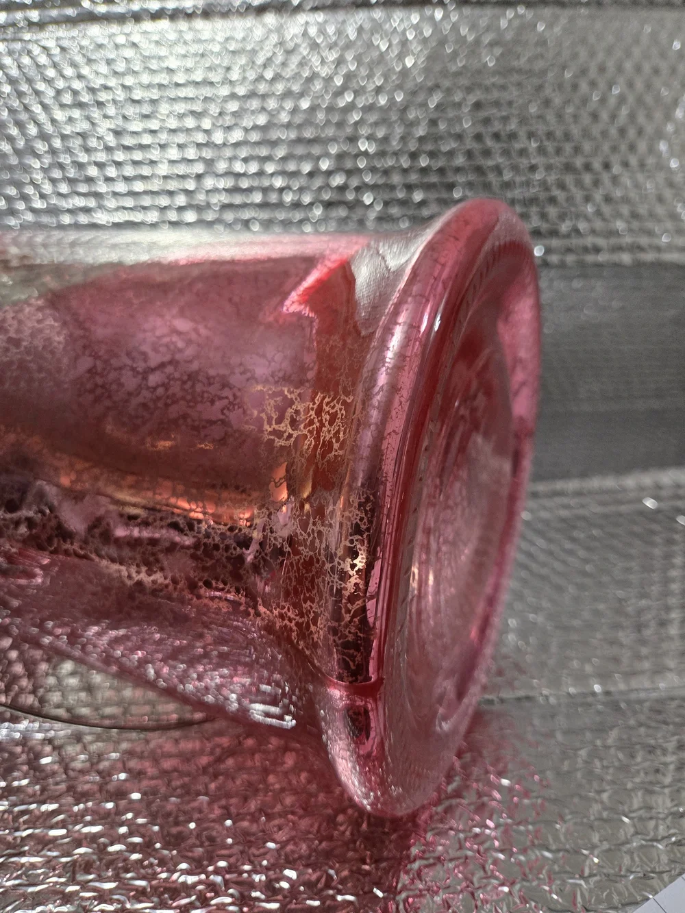 Pink Murcury Glass Hurricane Lantern with Handle.. *Martha Stewart